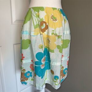 Floral Boho Cotton Flowy Midi Skirt Size S Cottagecore Whimsical A-Line Beach